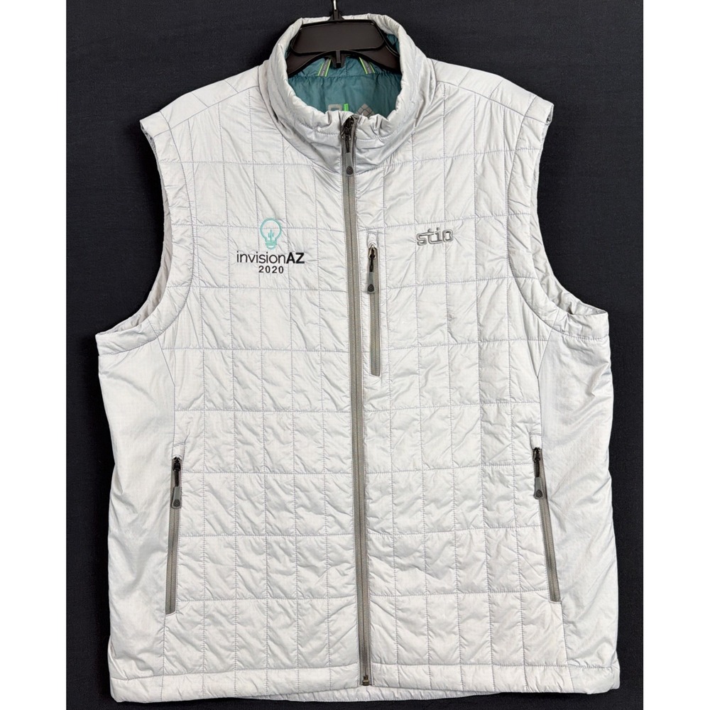 Stio Men's Azura Insulated Vest Gray Size X-Large Permaloft Corporate Logo.
